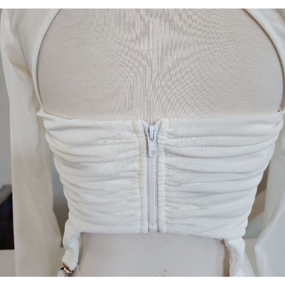 Dolls Kill Darker Wavs White Long Sleeve Crop Top SIZE M NWOT - Picture 5 of 8